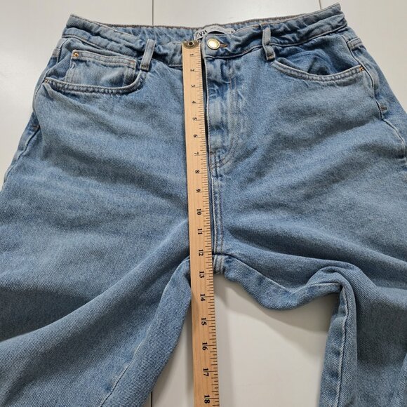 Zara Jeans Womens 12 Blue Straight Leg Cotton Boho Hippie Raw Hem Preppy Denim - Picture 5 of 16